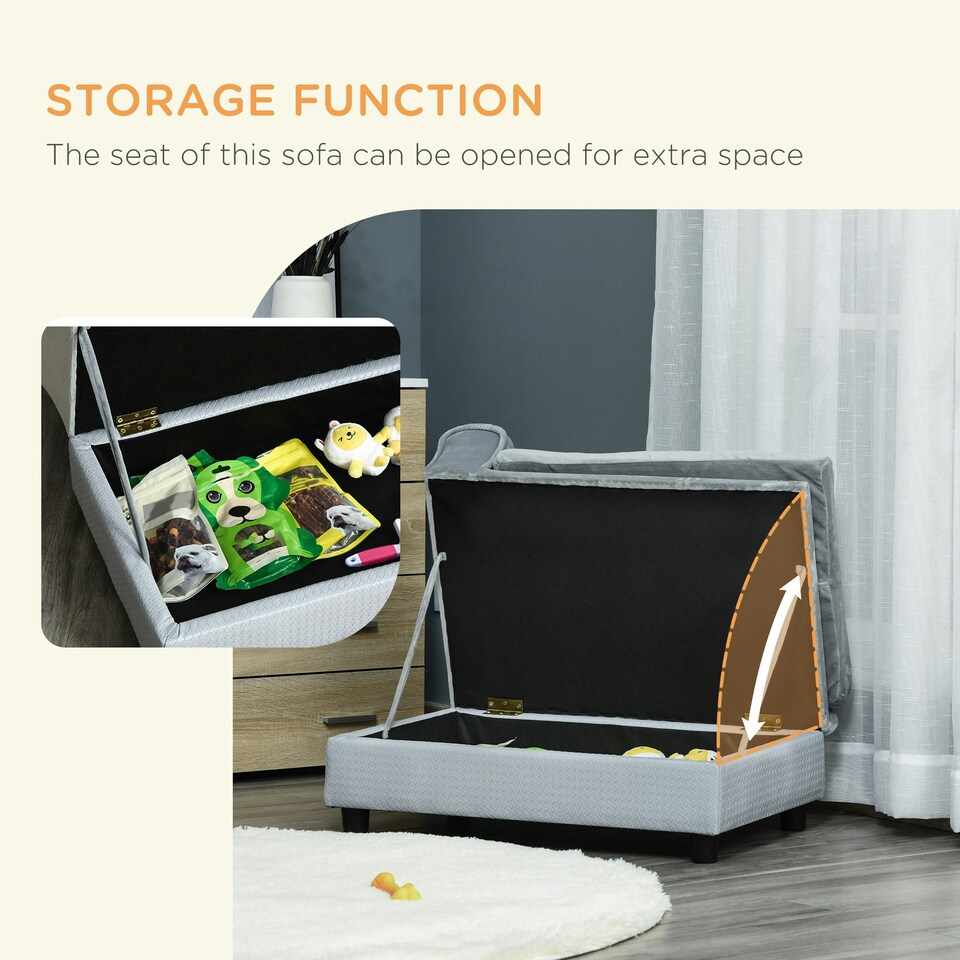 image 1 of PawHut Pet Sofa Dog Chair Cat Couch w/ Storage, Cushion - Light Grey