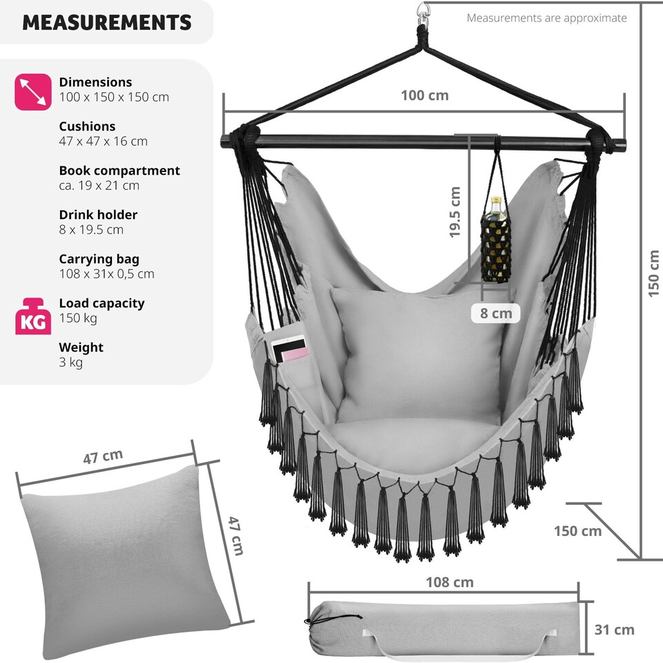 image 1 of Hanging Chair Malika, Boho Style, Load Capacity 150kg