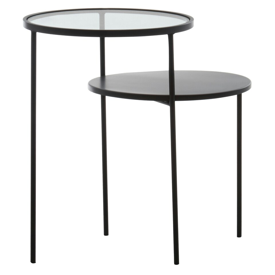 image 1 of Interiors by Premier Layered Round Side Table, Metal and Glass Top Side Table, Black Side Table, Contemporary Settee Side Table | Black
