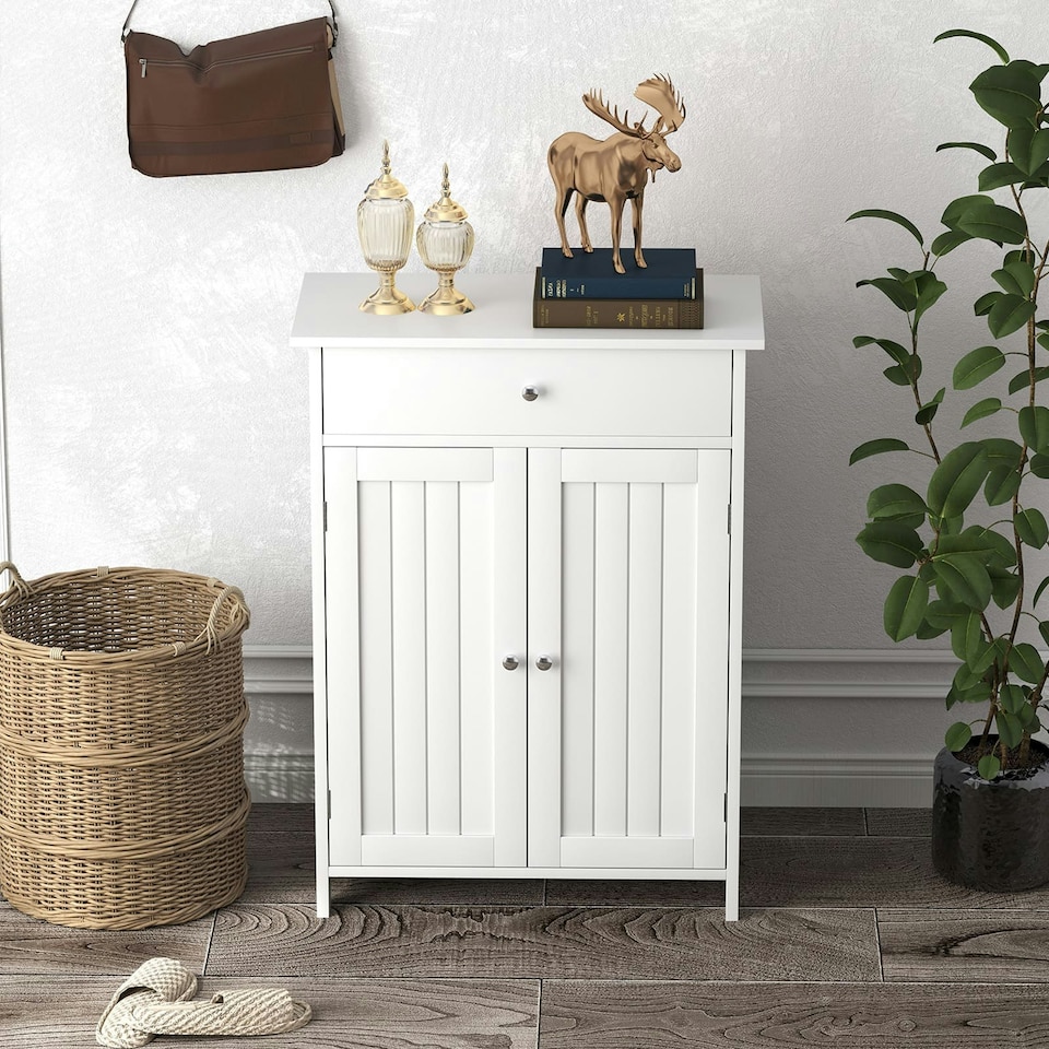 image 1 of COSTWAY Bathroom Floor Cabinet Storage Organizer White White