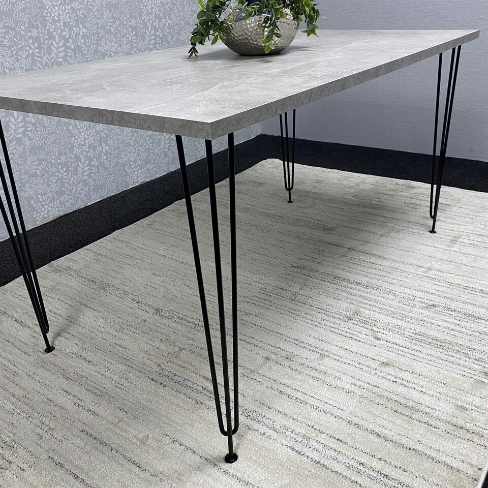 image 1 of Modern Grey Rectangular Dining Table with Hairpin Legs  Compact Kitchen & Dining Room Table (L140) Grey