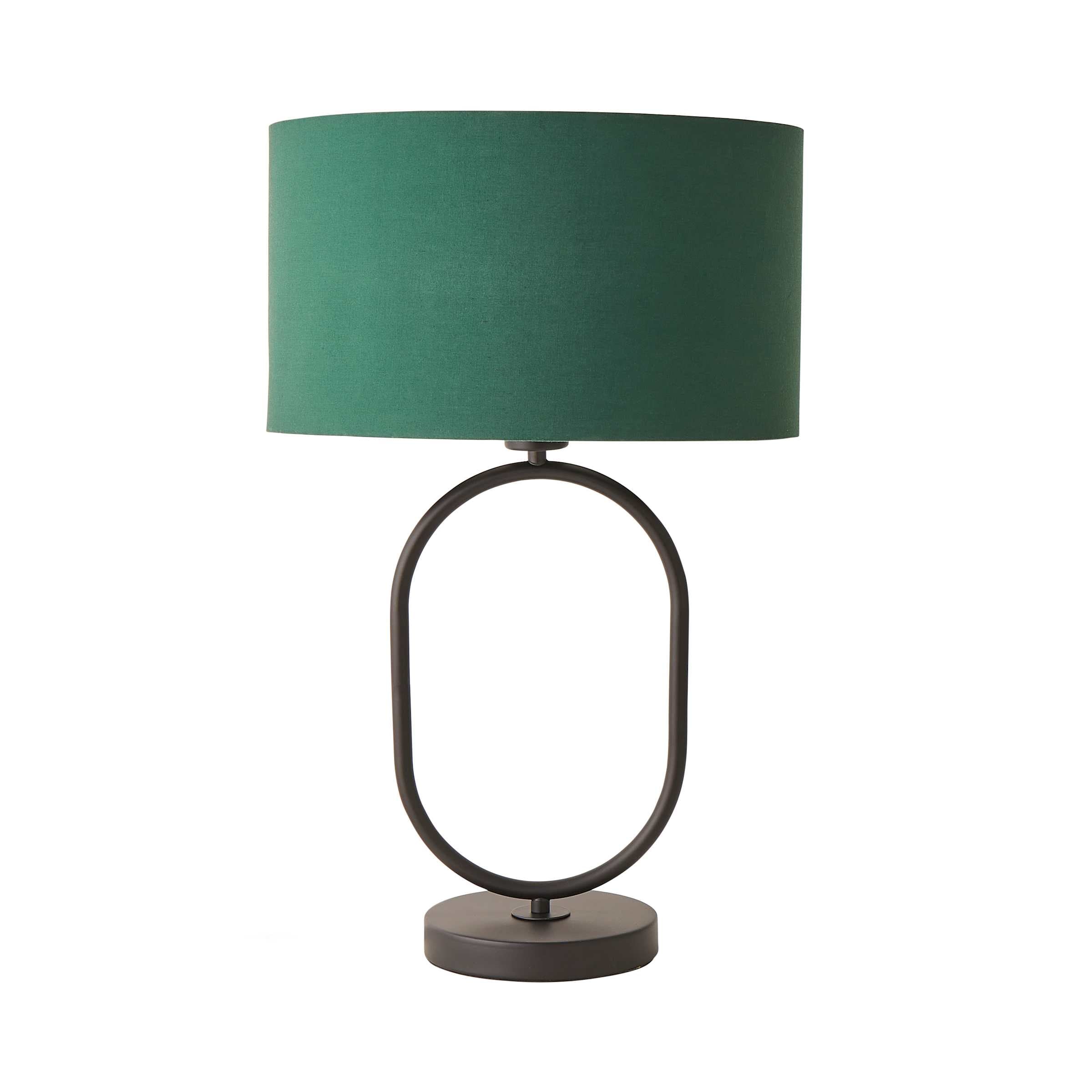 ValueLights Antonia Fabric Drum Lamp Shade Matte Black Oval Table Lamp in Bottle Green