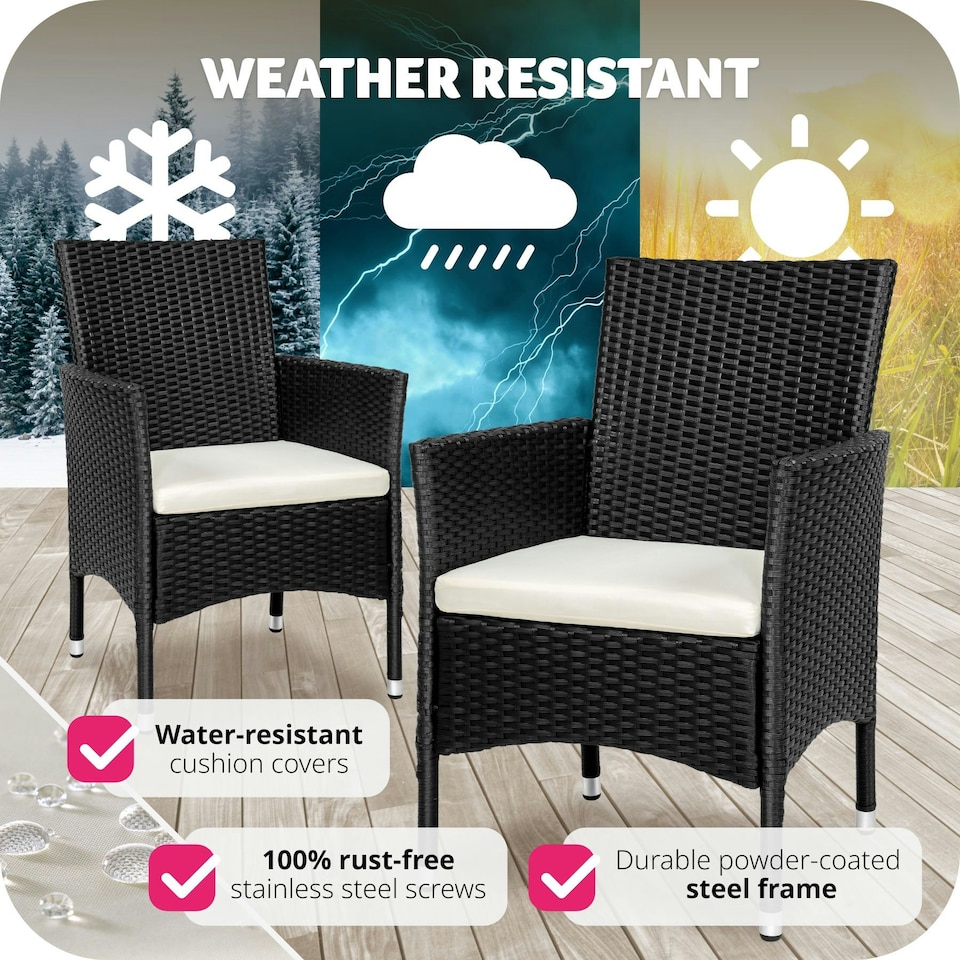 image 1 of Garden Chair Nantes Set of 2 - durable polyrattan, 2 sets of cushion covers Black | Beige