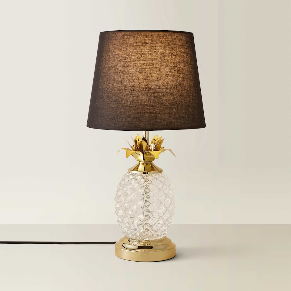 image 1 of ValueLights Contemporary Pineapple Design Gold And Clear Table Lamp With Black Shade