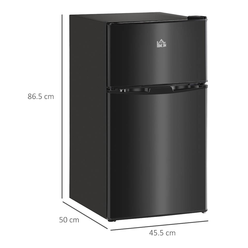 image 1 of HOMCOM 88L Under Counter Fridge Freezer with 5-Setting Thermostat, Small Fridge with Light, 2 Reversible Doors, Removable Shelves and Ice Box, 3 Star Freezer Rating, E Rated, Black | Black