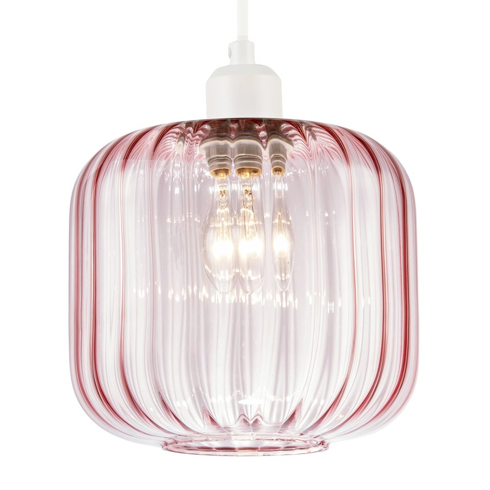image 1 of Contemporary Soft Pink Glass Wide Ribbed Square Pendant Light Shade
