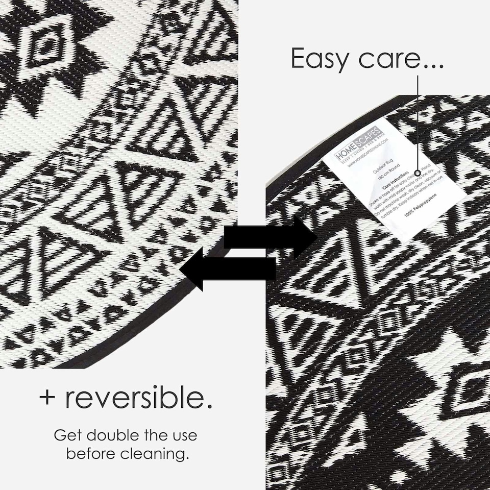 image 1 of Homescapes Outdoor Rug Luxury Waterproof Reversible, For Garden, Round Motif | Black | Black and white