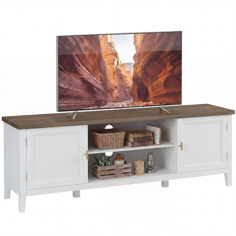 image 1 of HOMCOM Farmhouse TV Unit for TVs up to 42 Inch, Entertainment Centre, White