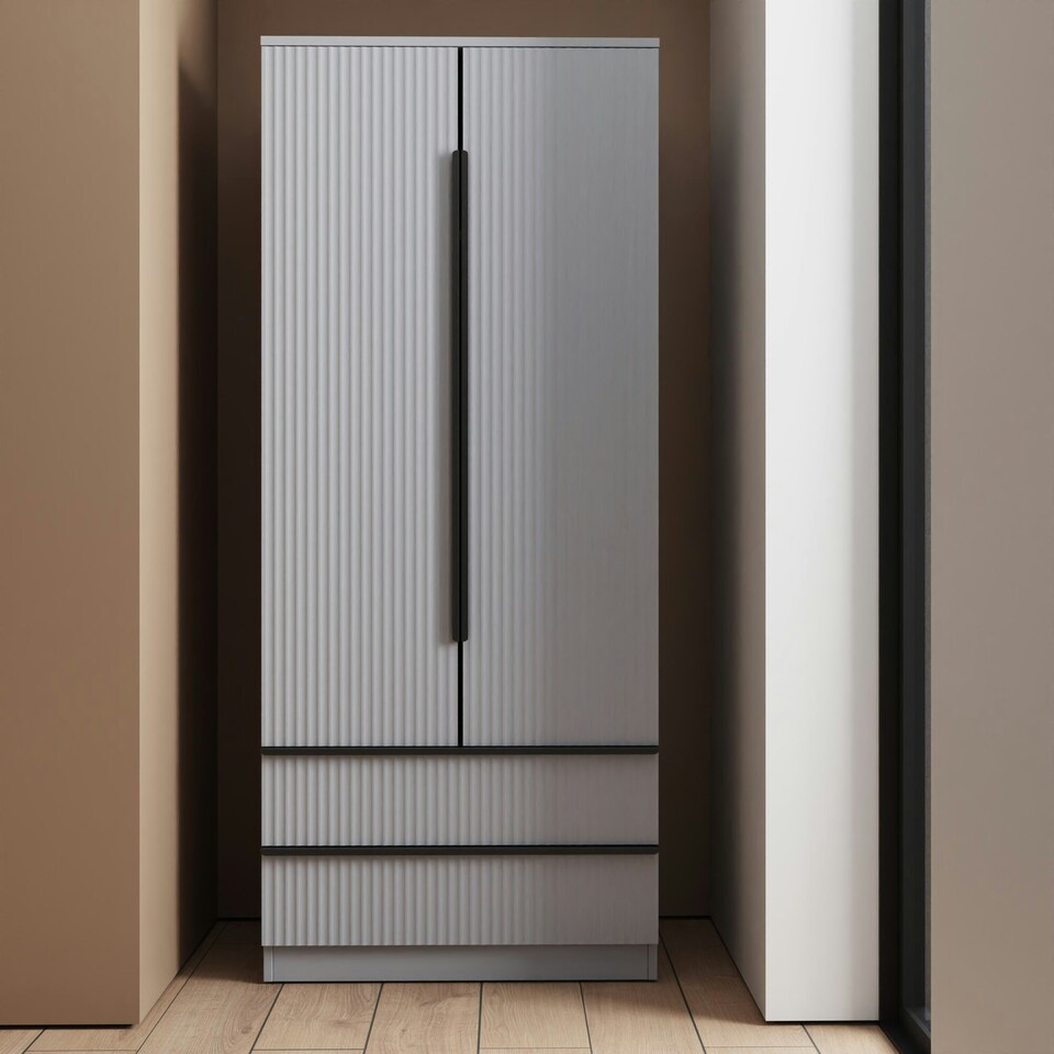 image 1 of FWStyle Lania Ripple Ridged 2 Door 2 Drawer Combination Wardrobe Matt Grey Grey