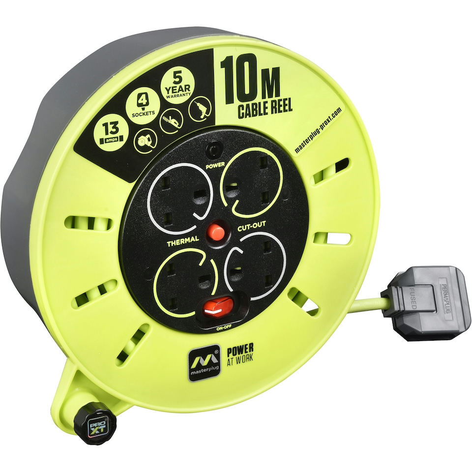 image 1 of Masterplug Pro-XT 10m 4 Socket 13A Cassette Reel with Thermal Cut-Out