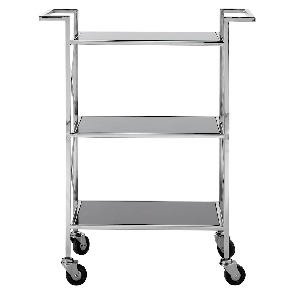 image 1 of Hoffmann Black Mirrored Glass 3 Tier Trolley.