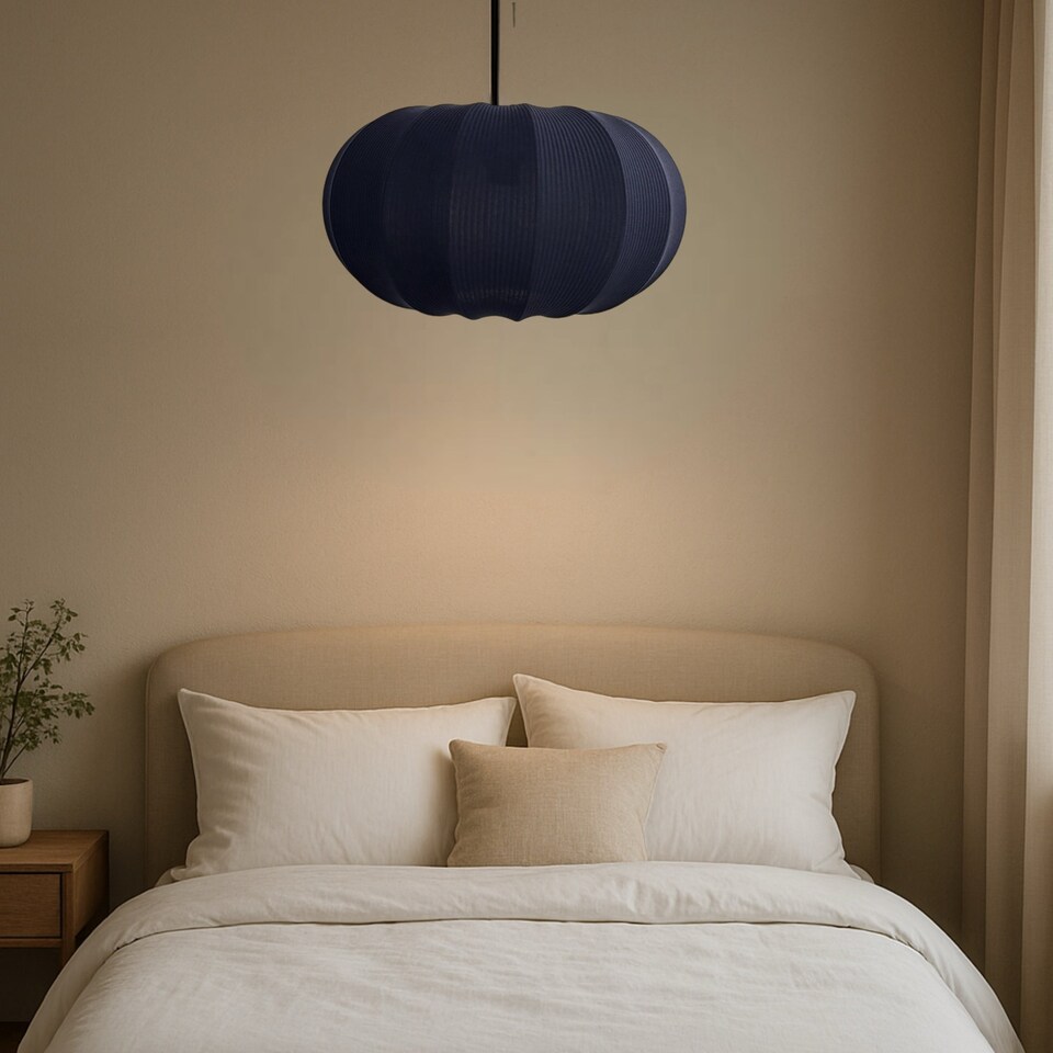image 1 of CGC Lila Navy Oval Ribbed Stretch Cotton Lampshade
