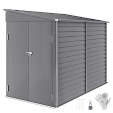 Outsunny 5 x 9ft Galvanised Metal Garden Shed with Foundation Kit, Outdoor Leanto Shed, Tool Storage House with Lockable Doors, Gloves and 2 Air Vents for Patio, Garden, Grey | Grey | Grey