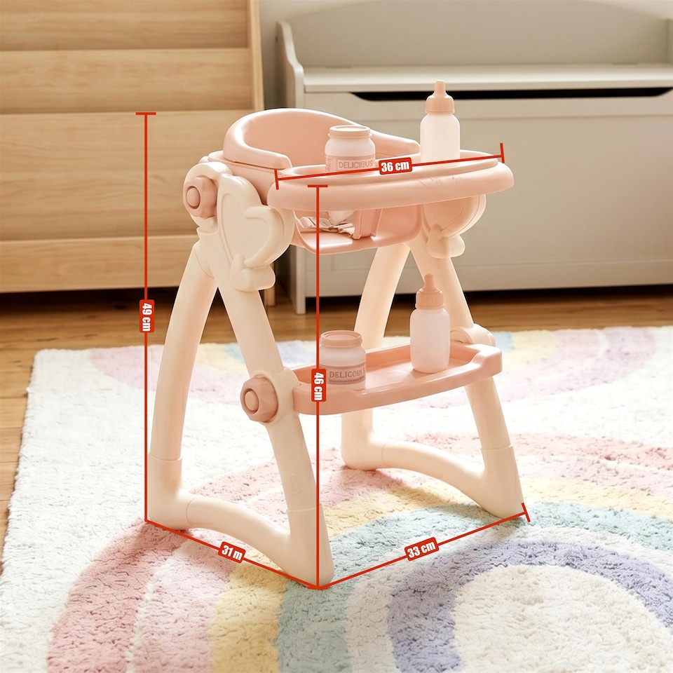 image 1 of BiBi Doll Baby Doll High Chair Feeding Set Nursery Toy Peach Cream Role Play Accessories