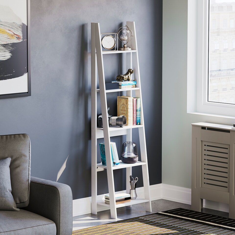 image 1 of Vida Designs Bristol 5 Tier Step Ladder Bookcase Display Storage, White