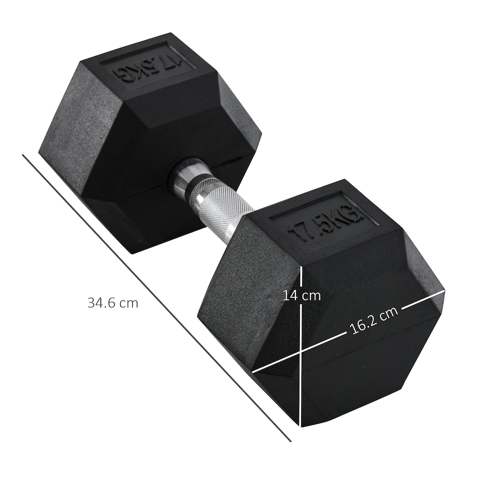 image 1 of HOMCOM 17.5KG Single Rubber Hex Dumbbell Portable Hand Weights Home Gym
