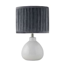 First Choice Lighting Tuscan White Ceramic Lamp with Grey Pleated Velvet Shade White | Grey