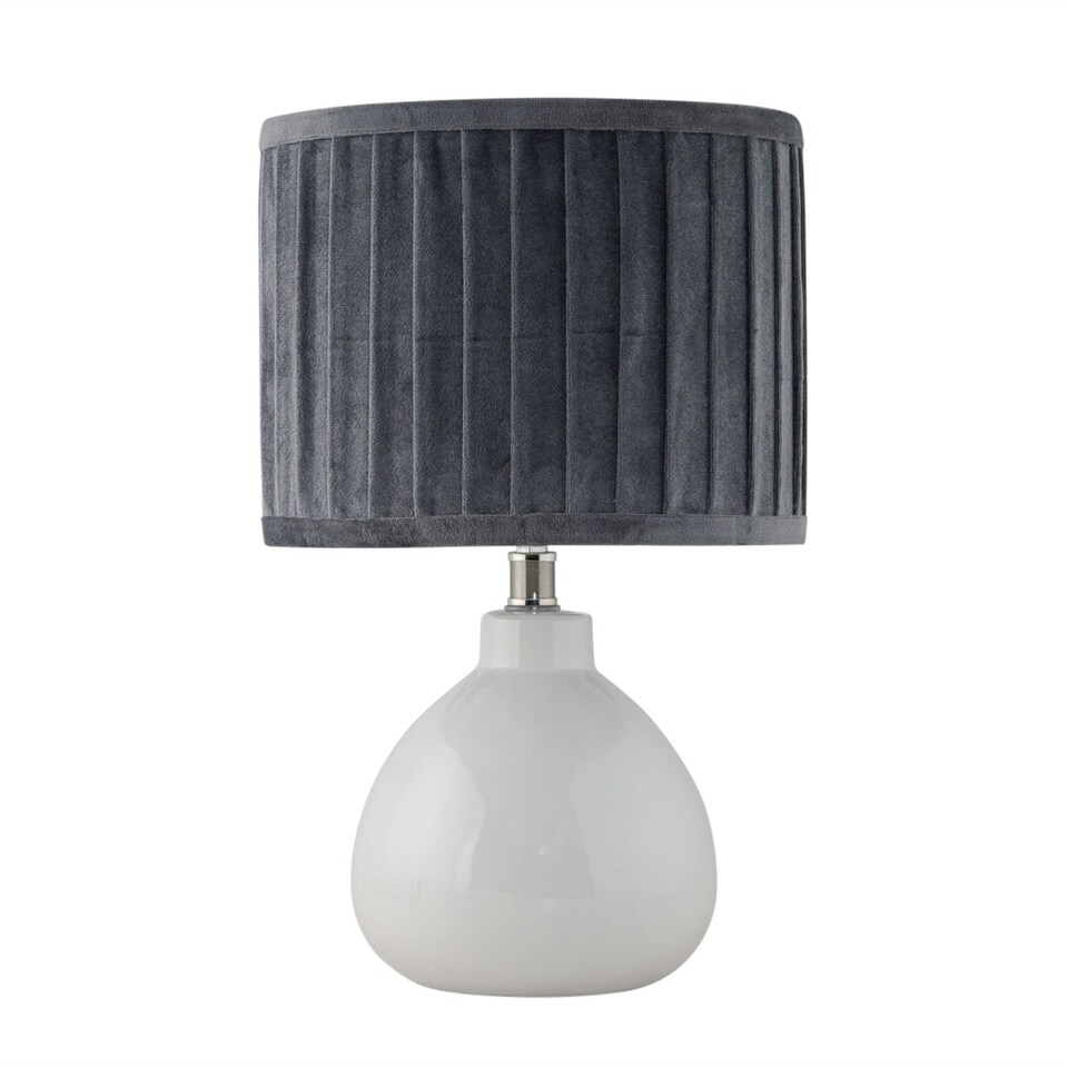 image 1 of First Choice Lighting Tuscan White Ceramic Lamp with Grey Pleated Velvet Shade White | Grey