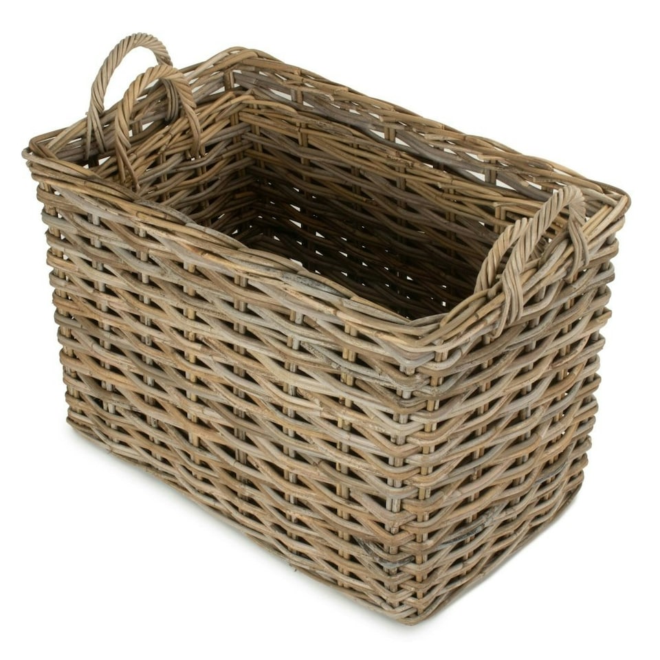 image 1 of Set of 2 Rectangular Grey Rattan Hallway Log Basket