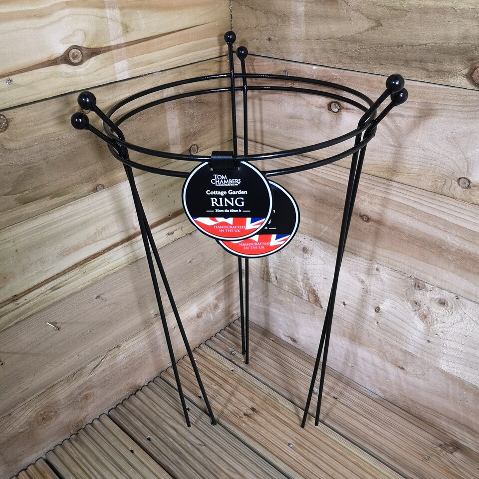 image 1 of 2 Pack of Tom Chambers Cottage Heavy Duty Black Metal Steel Herbaceous Garden Plant Support Ring 60cm x 35cm