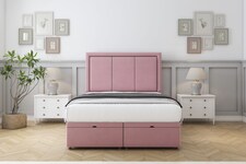 Sloomy Lancaster Pink Plush Ottoman Bed With Mattress With 54" Floor Standing Headboard 6' Super King