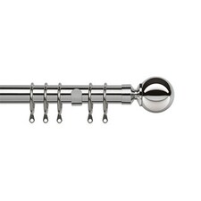 35mm Fixed Length Metal Curtain Pole Set Chrome Ball Finial 210cm Silver | Silver