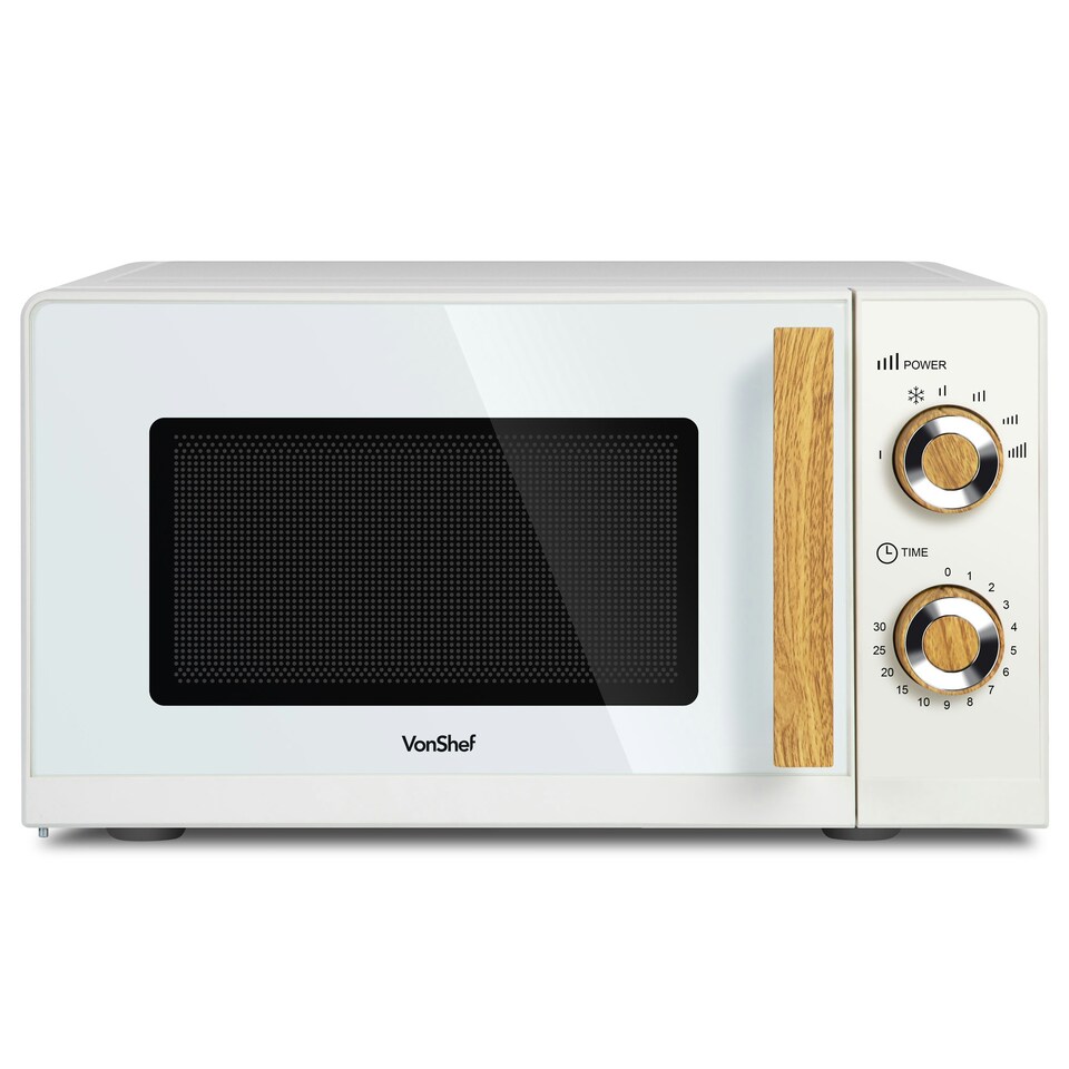 image 1 of VonShef Nordic Microwave 20L 700W Cream & Wood