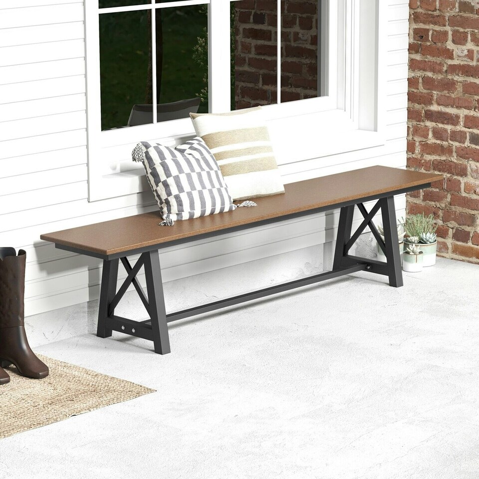 image 1 of COSTWAY Patio 183cm Extra Long Bench Outdoor Backless Bench Brown