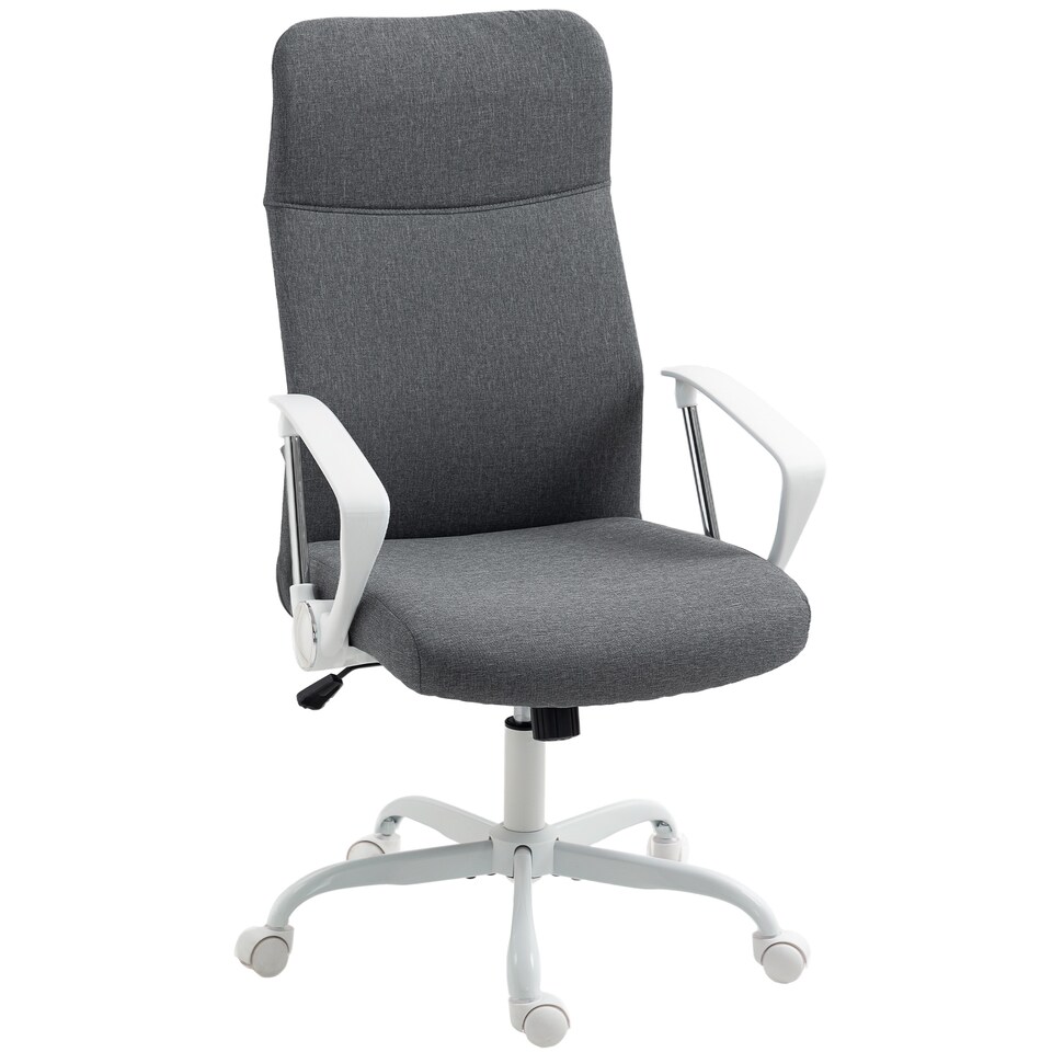 image 1 of HOMCOM Office Chair, Fabric Computer Desk Chair with High Back, Swivel Wheels, Armrest, Tilting Function, Height Adjustable for Home, Grey | Grey
