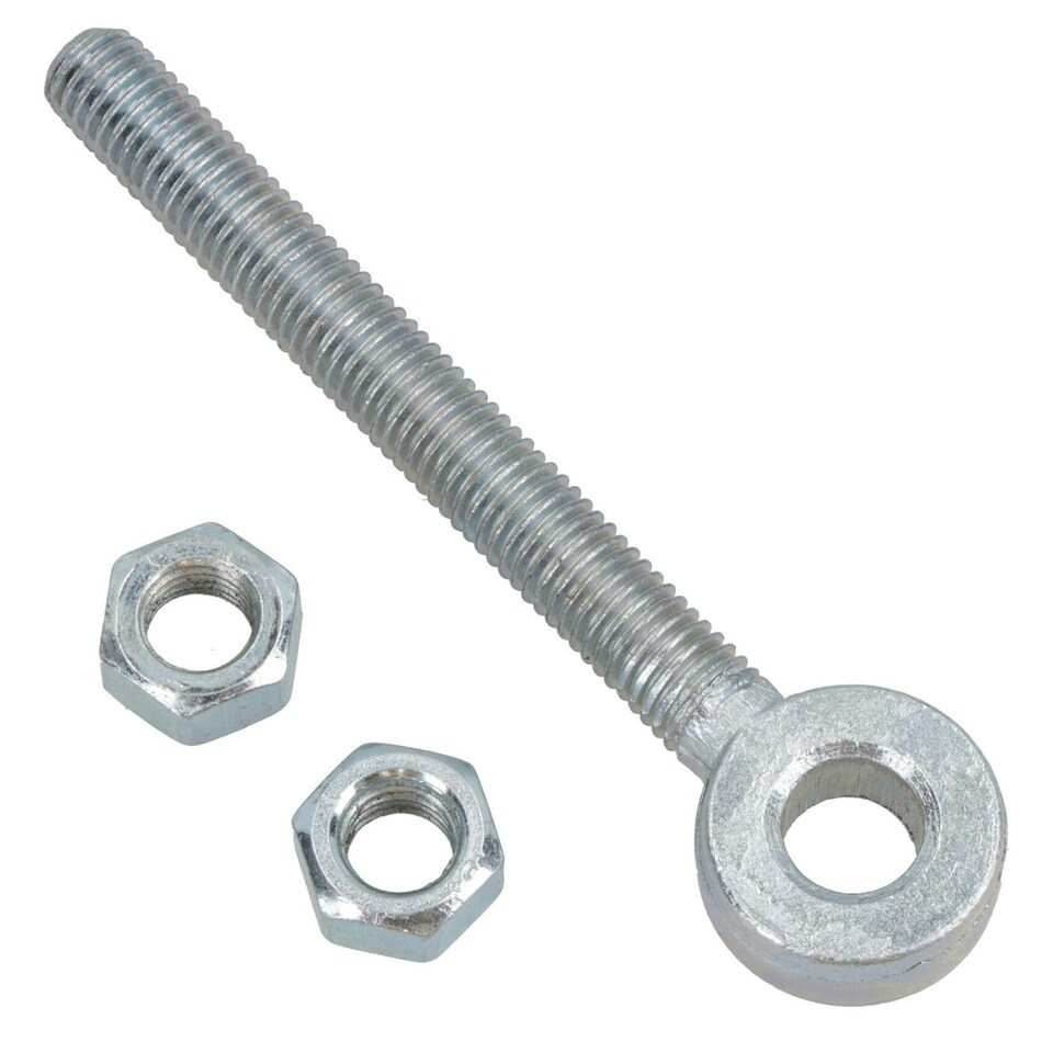 image 1 of Swing Gate Long Eye Bolts Hinge + Nuts Adjustable Zinc Plated 12 x 150mm 4pc Silver