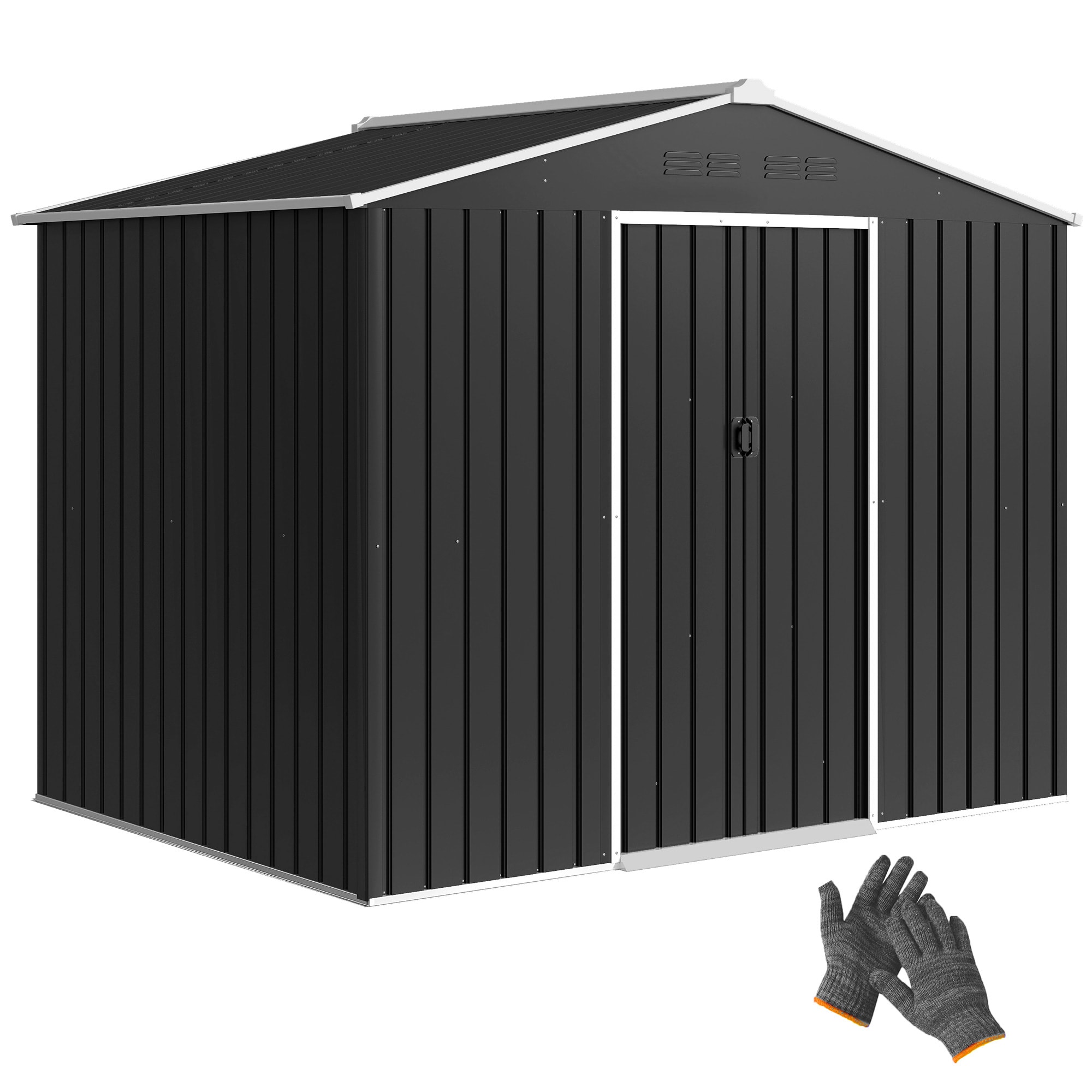 Outsunny 8 x 6ft Garden Storage Shed with Double Door, Dark Grey | Grey | Dark Grey | 236L x 171W x 191H cm