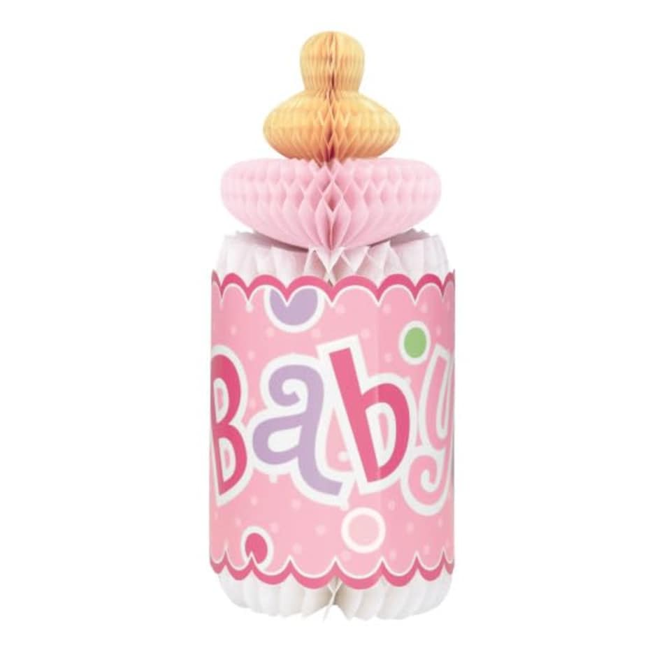 image 1 of Baby Shower Pink Bottle Honeycomb Decoration - 30cm