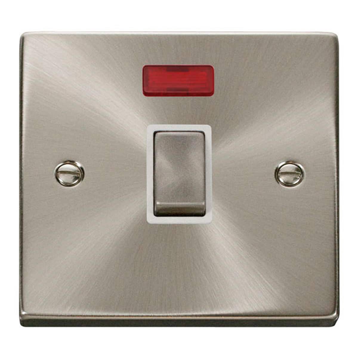 SE Home Satin / Brushed Chrome 1 Gang 20A Ingot DP Switch With Neon in Metallic Silver