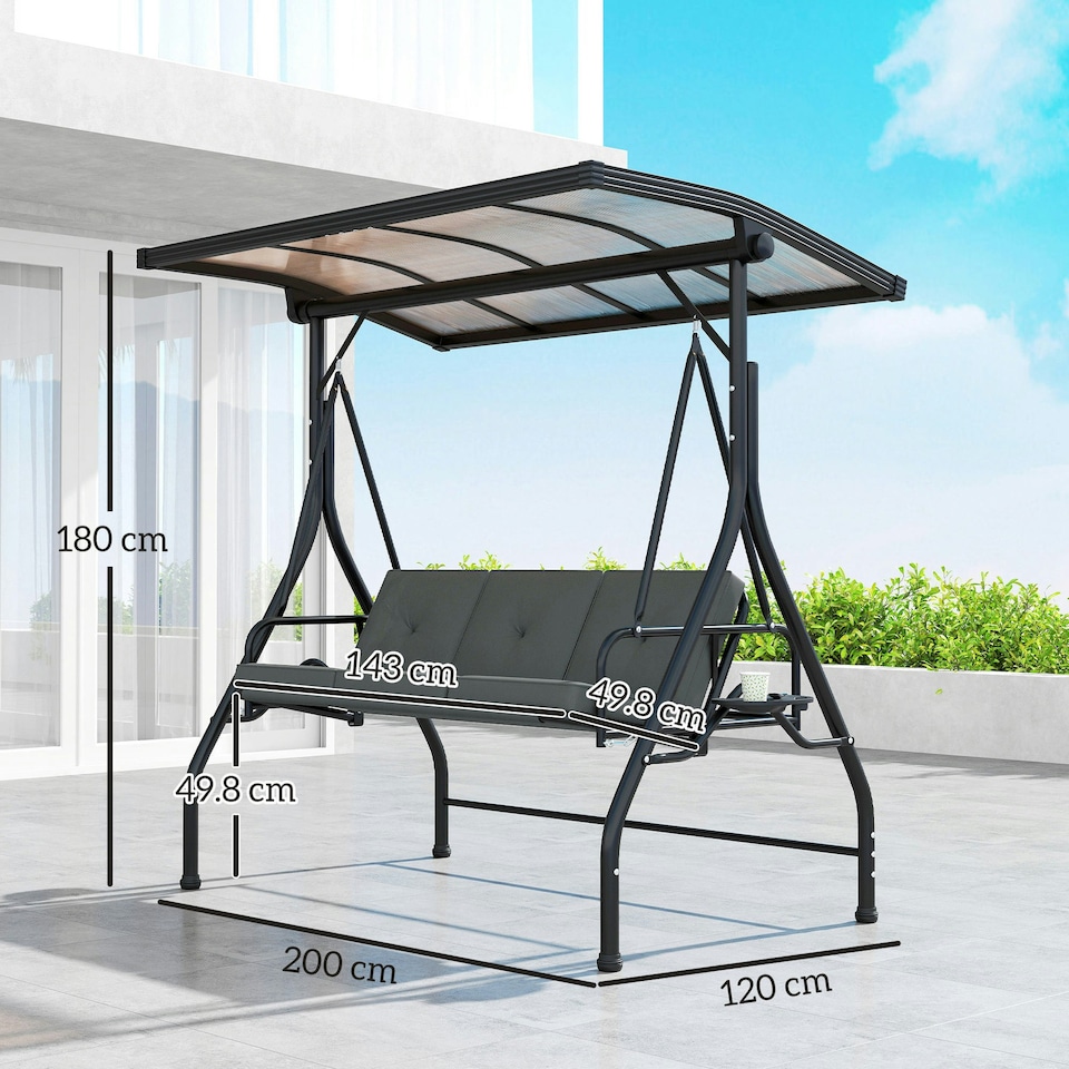 image 1 of Outsunny 3 Seater Garden Swing Seat Bed, Convertible Swing Chair Black | Black