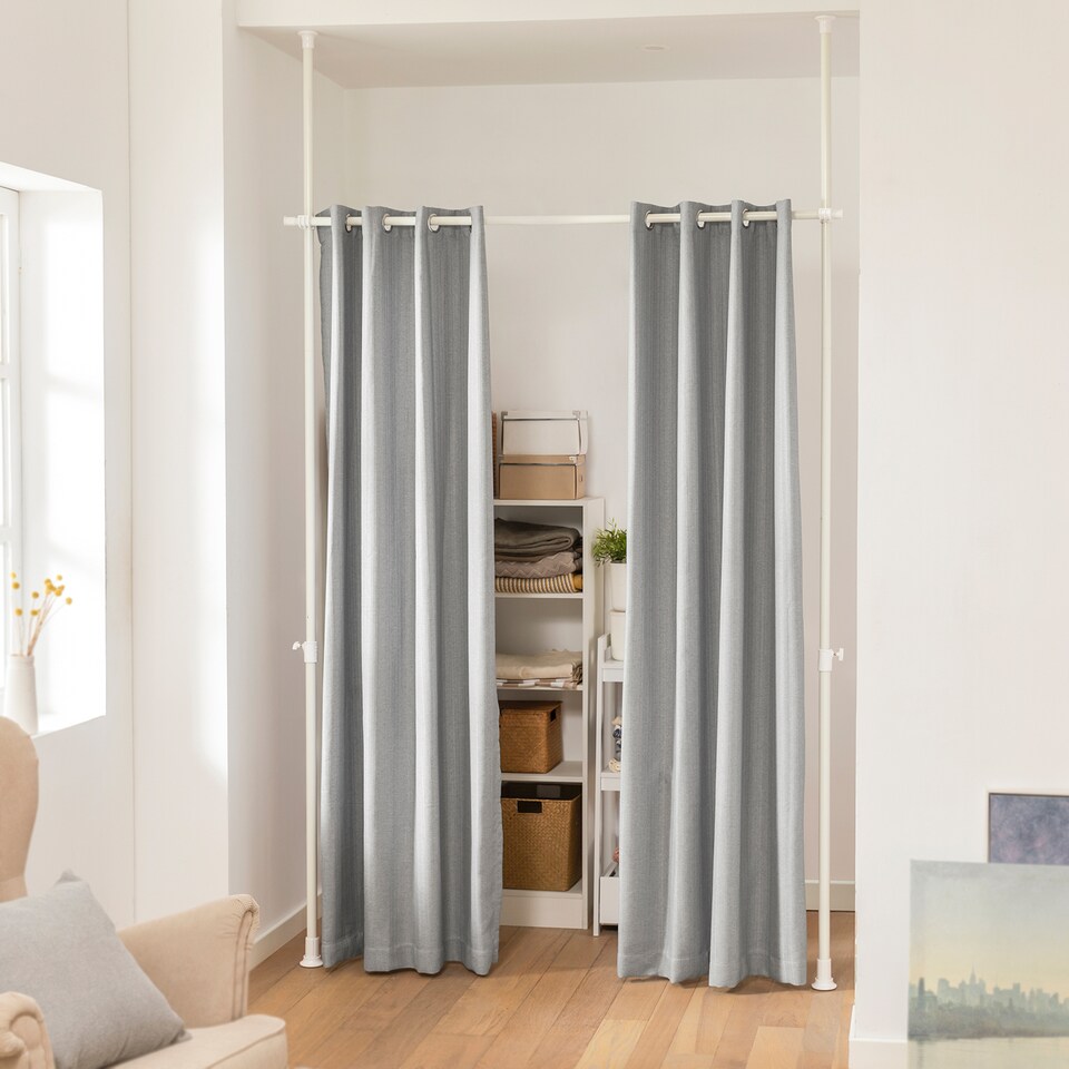 image 1 of SoBuy Adjustable Room Divider with Blackout Curtains, Light Gray, 45.3x3.9x43.3 inches, 4.7 kg - KLS12-HG