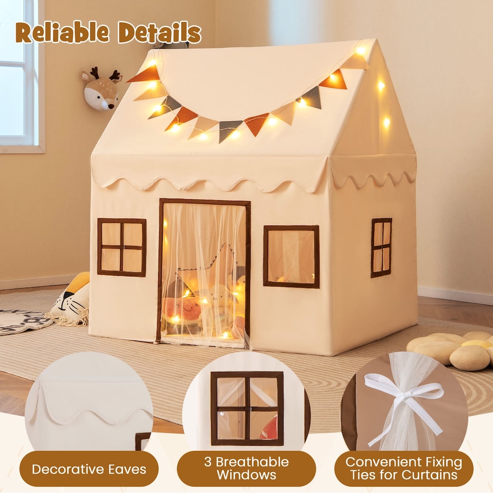 image 1 of COSTWAY Kids Play Tent Toddler Playhouse Tent with Padded Non-slip Mat-Beige