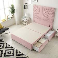 Sunburst Divan Bed with 2 Drawers & 54'' Floor Standing Headboard Plush Velvet | Pink | Pink