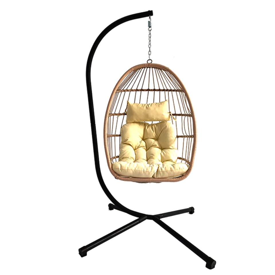 image 1 of Groundlevel Luxury Hanging Egg Chair with Cushion and Weather Resistant Frame | Cream