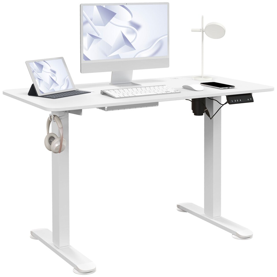 image 1 of Vinsetto Electric Standing Desk, 120 x 60cm Height Adjustable Sit Stand Desk with 4 Memory Presets, Collision Avoidance and Overheat Protection for Home Office, White