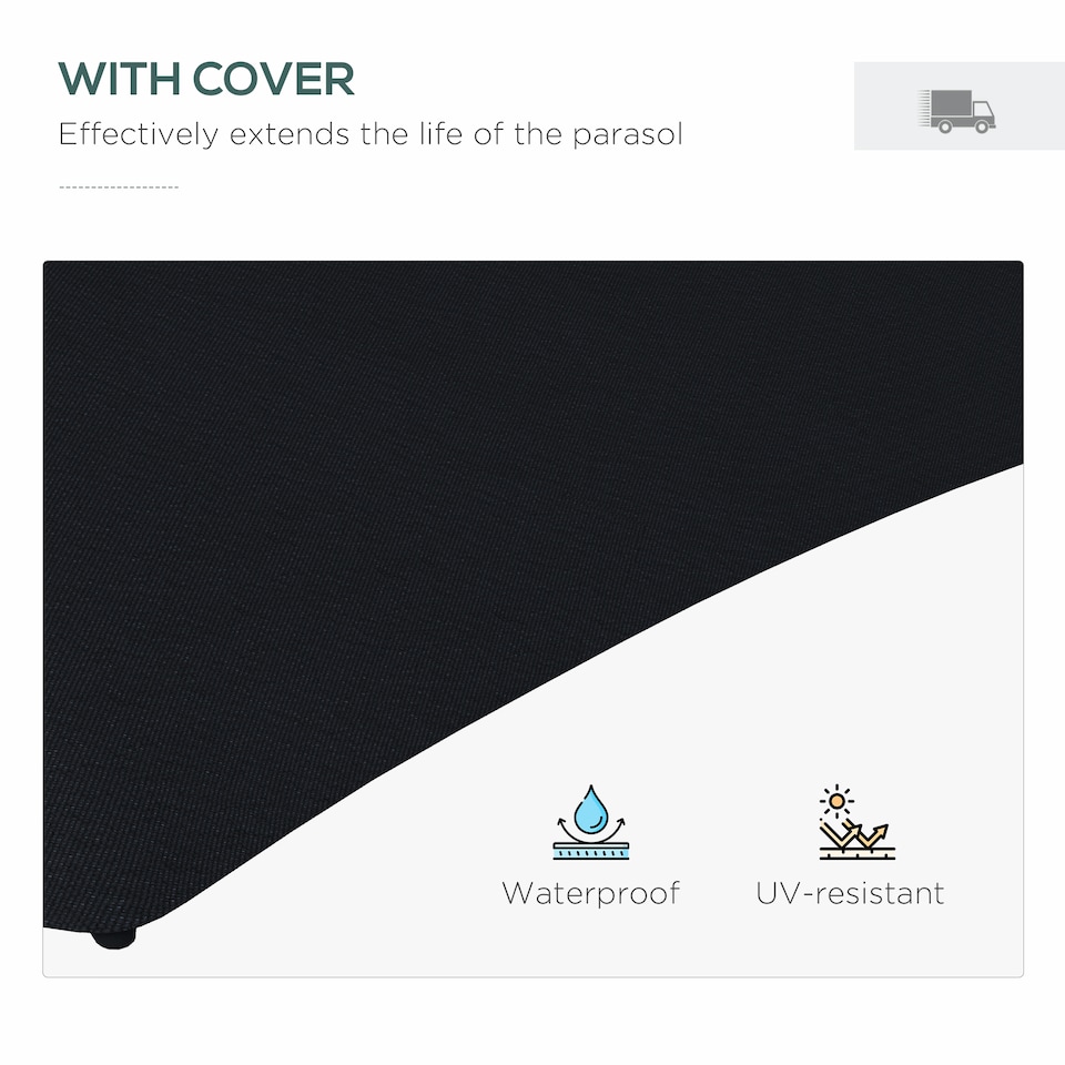 image 1 of Outsunny 3m Cantilever Parasol with Solar LED and Easy Lever, Garden Parasol Umbrella with Cross Base and Waterproof Cover, Outdoor Sun Shades, Black