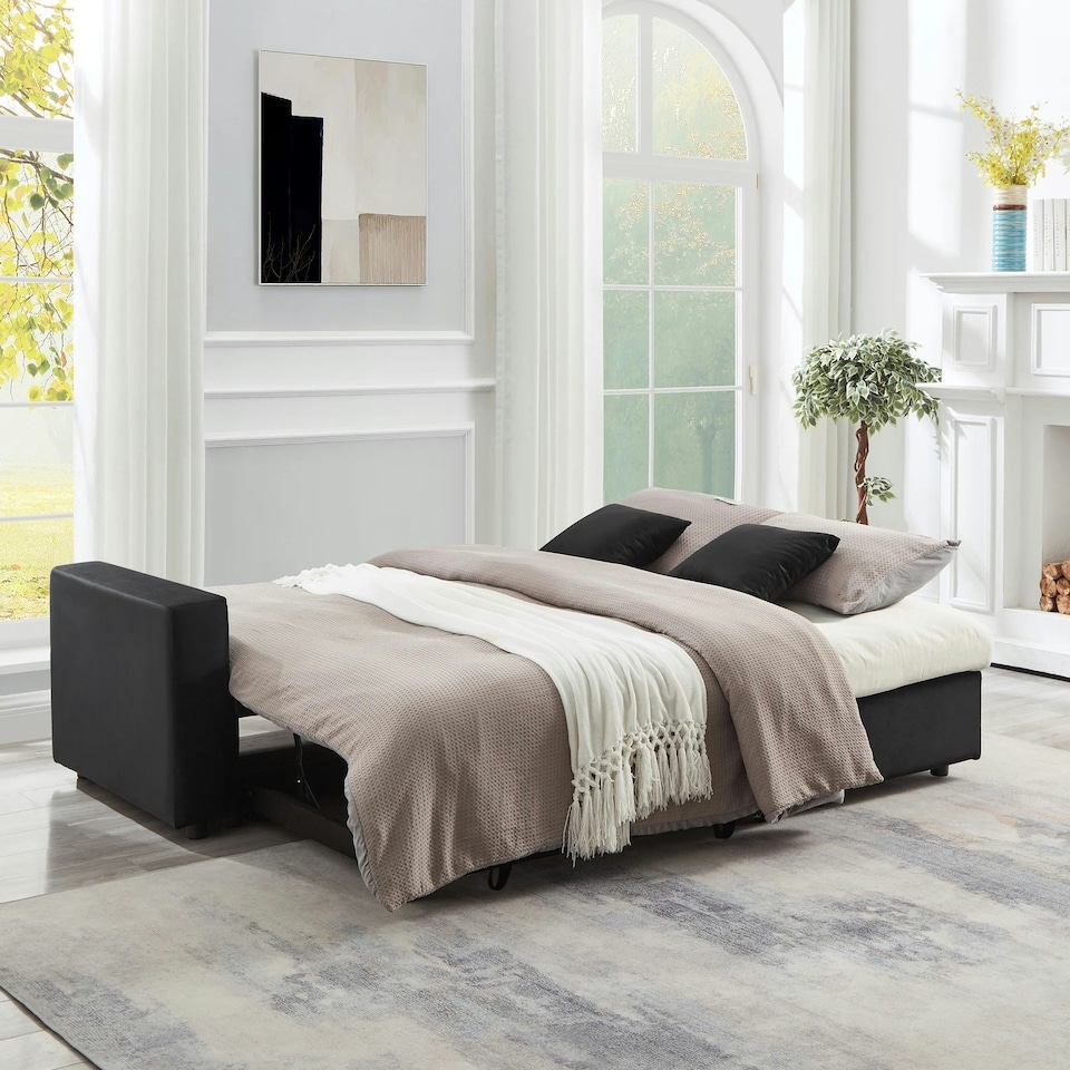 image 1 of Madrid Corner Chaise Lounge L Shape 3 Seater Sofa With With a Reversible Chaise & Pull Out Sofa Bed Black
