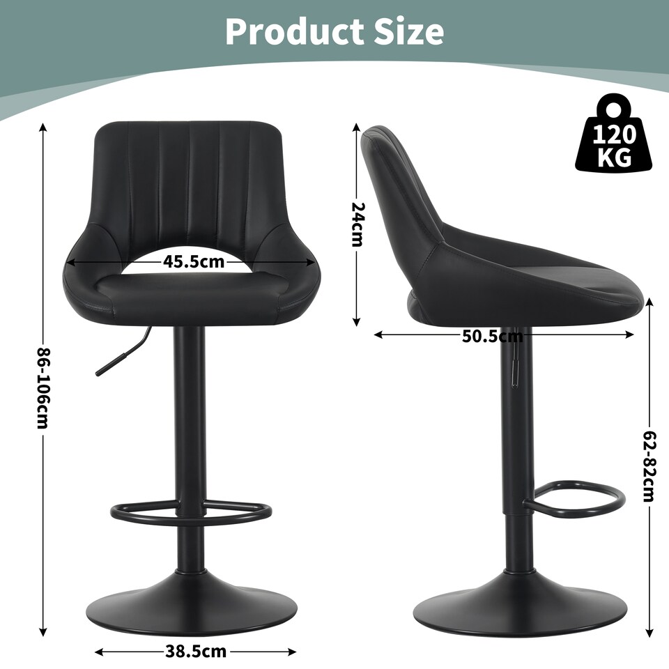 image 1 of MCC Direct Set of 2 Height Adjustable Bar Stool Kitchen Breakfast Chairs Stacey