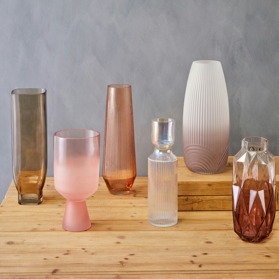 image 1 of Interiors by Premier Large Grey Ombre Glass Vase, Ribbed Glass Vase, Textured Modern Vase, Chic Flower Vase, Grey Glass Vase Grey