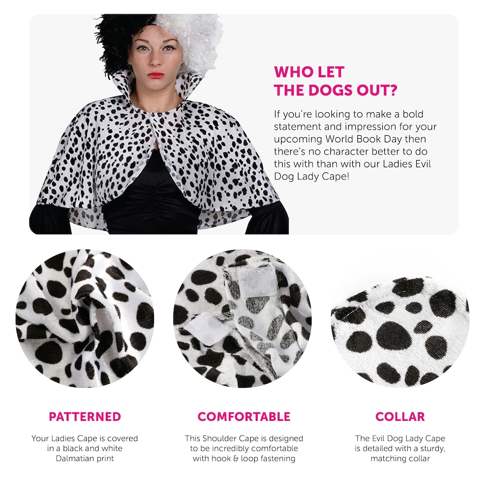 image 1 of Velour Dalmatian Print Cape Black | XL