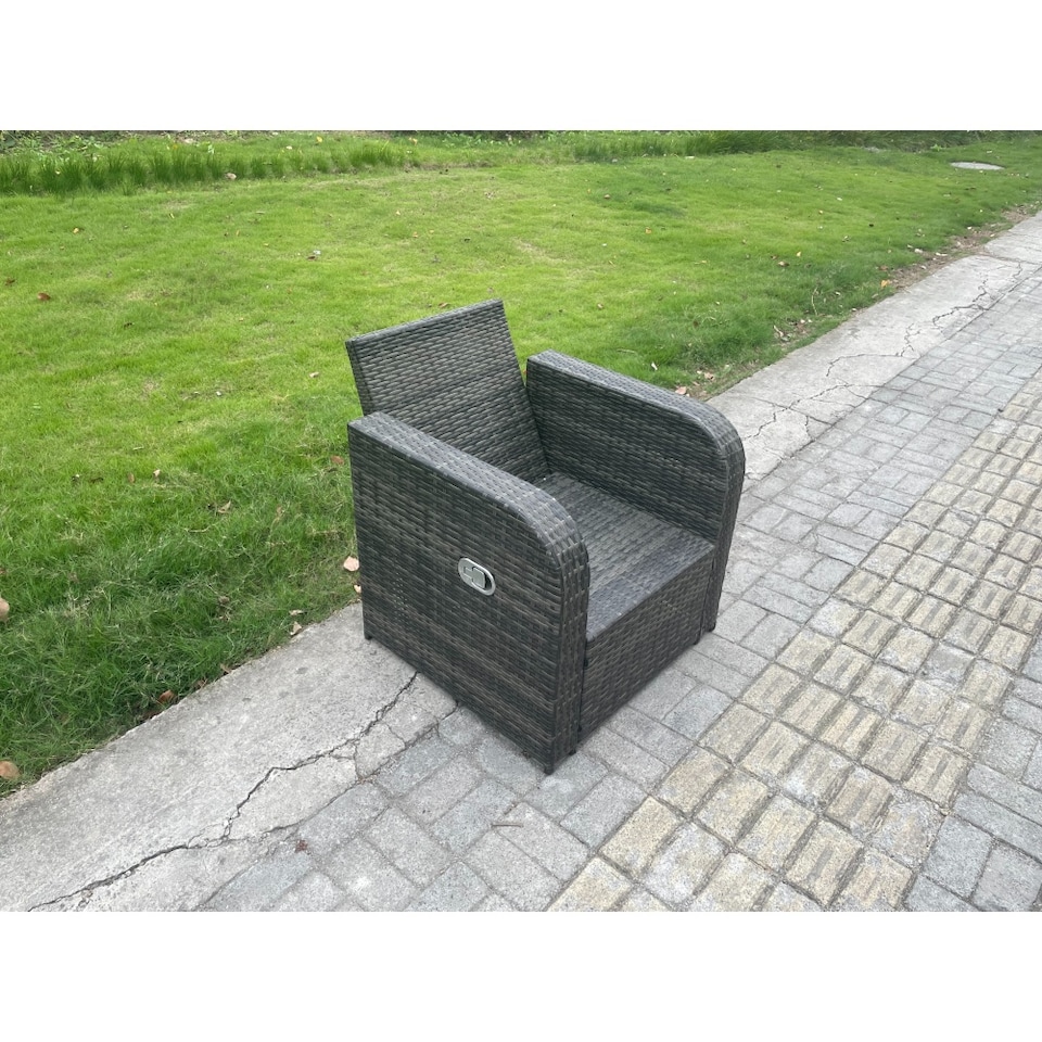 image 1 of Fimous 11 Seater Wicker PE Rattan Sofa Set Outdoor Patio Garden Furniture with 2 Reclining Chairs Coffee Table Side Table 3 Footstools Dark Grey Mixed
