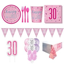 Pink Glitz 30th Birthday 16 Person Deluxe Party Pack