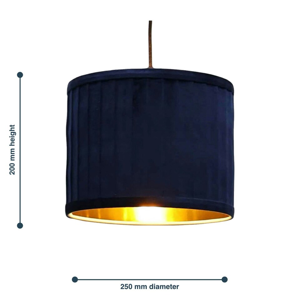image 1 of First Choice Lighting Set of 2 Sundance Navy Blue Velvet Pleated 25cm Lamp Shades with Gold Inner Blue | Gold