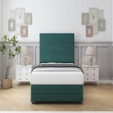 Sloomy Monaco Emerald Plush Divan Bed With Mattress 2 Drawers Left Side With 54" Floor Standing Headboard & 12" Matching Footboard 3' Single | Green | Emerald | Single | 1