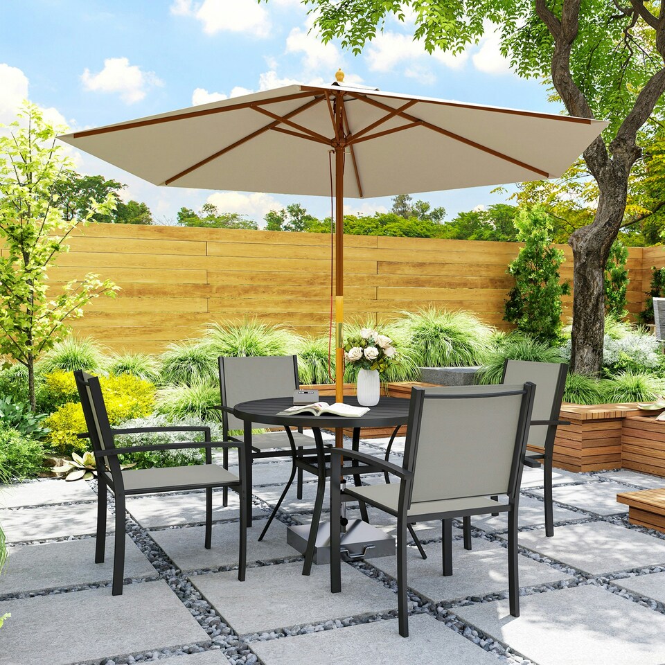 image 1 of Outsunny 5 Piece Garden Furniture Set with Round Table & 4 Stackable Chairs