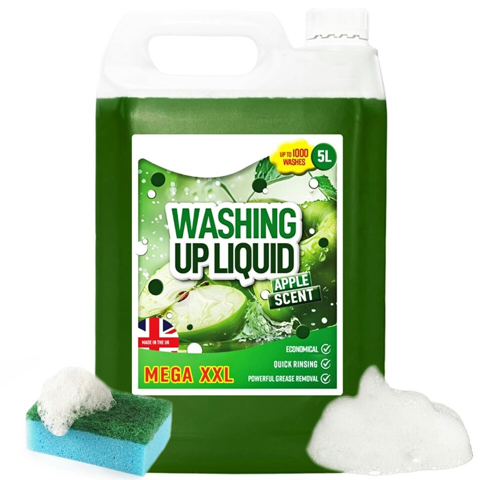 image 1 of 4 x 5L Fresh Apple Scented High Strength Washing Up Liquid Cuts Through Grease & Grime